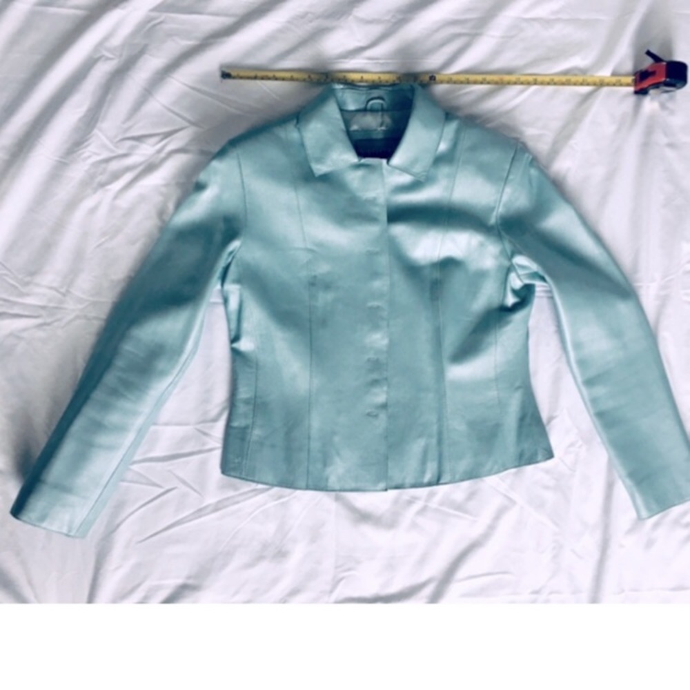 Y2k gorgeous Saguaro light blue metallic/iridescent genuine leather short jacket